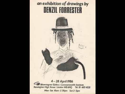 image of an exhibition of drawings by Denzil Forrester - poster/brochure
