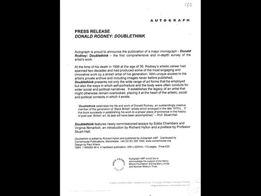 image of Doublethink (Donald Rodney) - press release