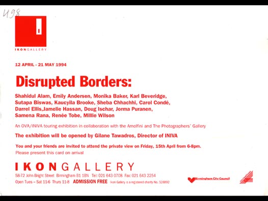 image of Disrupted Borders - Ikon Gallery invite card