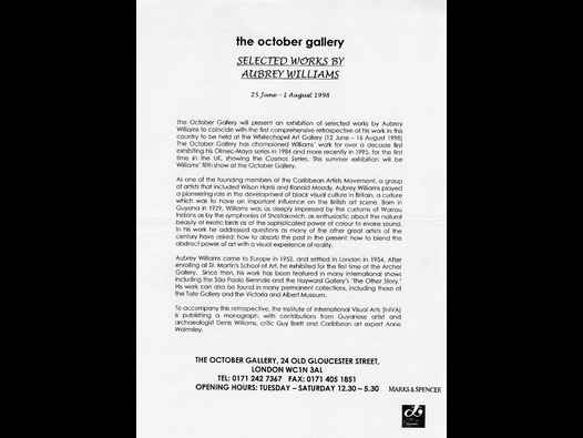 image of Aubrey Williams: Selected Works, October Gallery 1998 press release