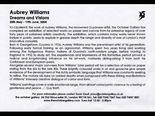 image of Aubrey Williams: Dreams and Visions  - October Gallery 2004 flyer