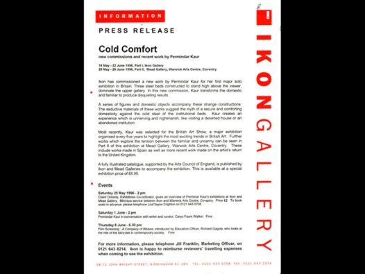 image of Permindar Kaur | Cold Comfort - Ikon Gallery press release